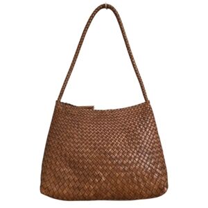 Aspen Woven Shoulder Bag Leather Basket Weave Handbag Women’s Brown Cognac *EUC*